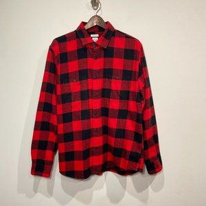 Gap Untucked Red & Black Buffalo Check Plaid Print Button Up Size XL